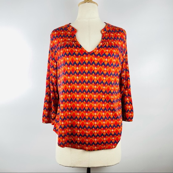 LUCKY BRAND Mirna Geo Top in Orange Chevron Size Small - Picture 1 of 10